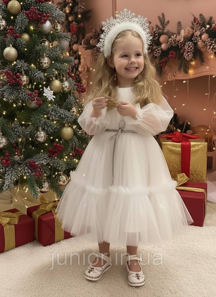 Сукня біла пишна фатінова для дівчинки "Сніжинка"   (104-146р), фото 1