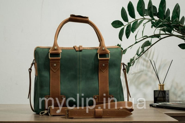 Шкіряні сумки ручноі роботи,чоловіча шкіряна сумка,чоловіча сумка для документів зелена, фото 1