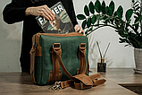 Шкіряні сумки ручноі роботи,чоловіча шкіряна сумка,чоловіча сумка для документів зелена, фото 4