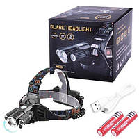 Потужний ліхтар налобний W602 зі світлодіодом T6+XPE x 2шт, АКБ 18650х2шт, zoom