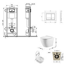 Готове рішення Qtap для ванної кімнати: підвісний унітаз Robin 520x365x365 + комплект інсталяції Nest 4 в 1 (квадратна клавіша, фото 2