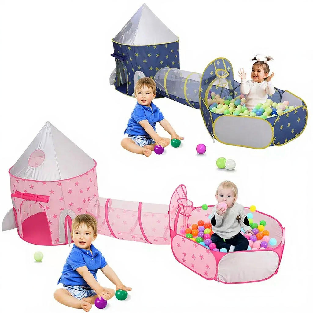 Дитячий ігровий намет-будиночок з тунелем та басейном для кульок. Ігровий намет для дітей. Дитяча альтанка рожева і синя, фото 1