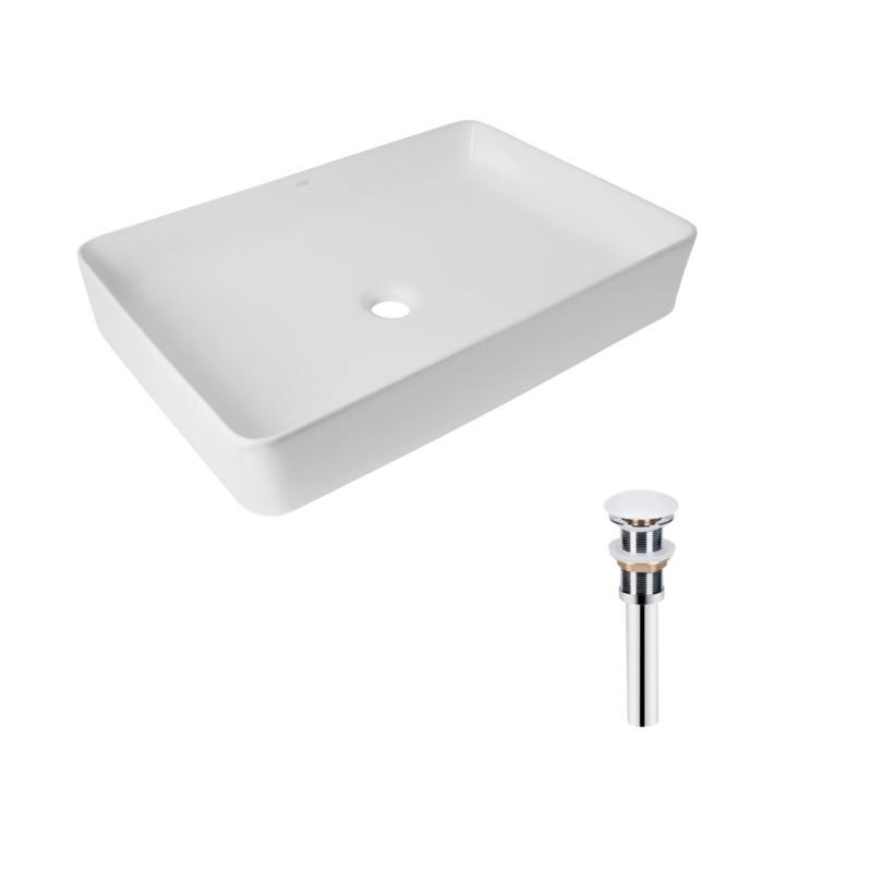 Комплект Qtap Tern: Раковина накладна прамокутна 600x400x110 мм WHITE + Донний клапан PU02