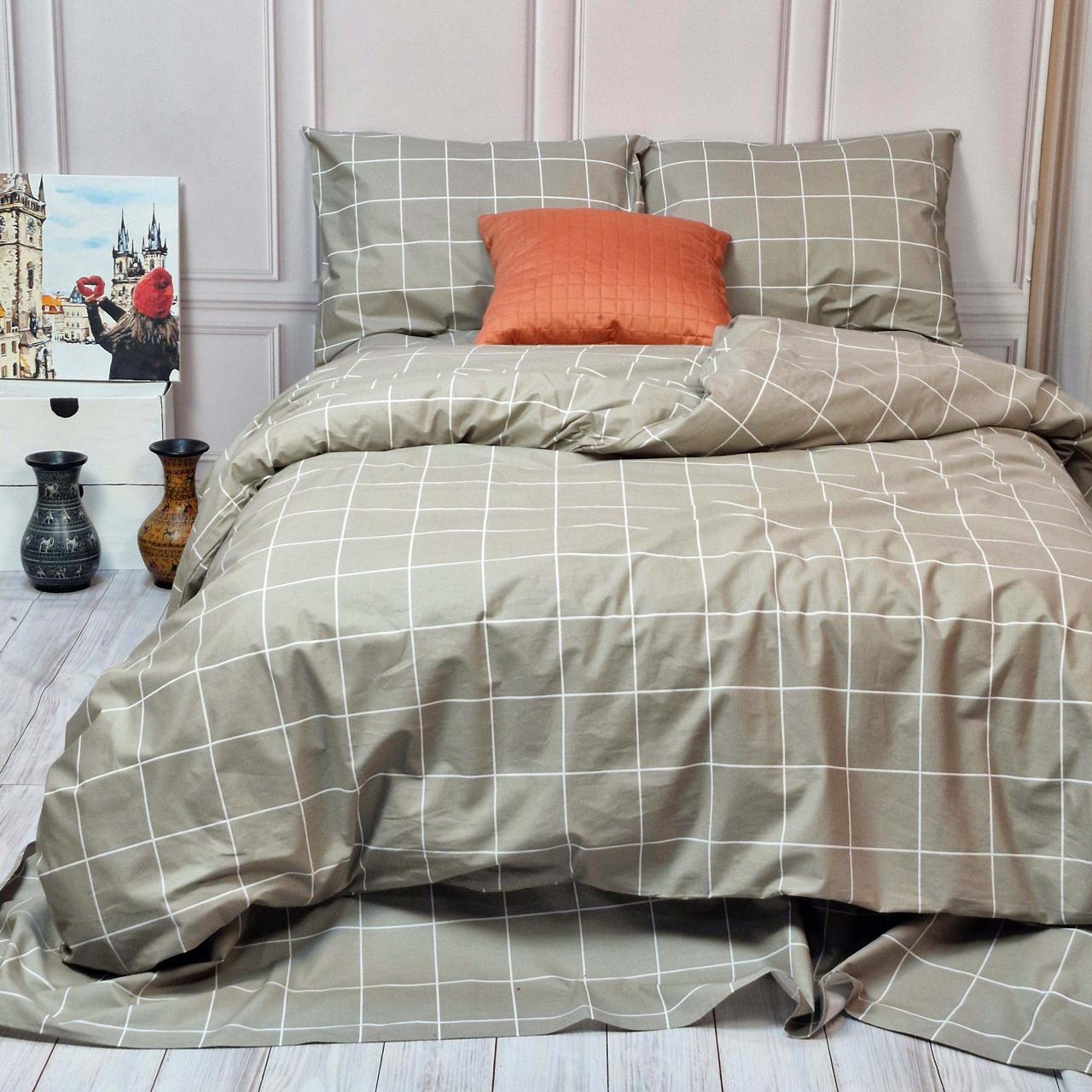 Постільна білизна Тартан бежевий ранфорс MERISET - Сімейний на резинці, фото 1