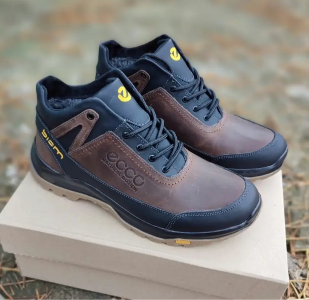 Черевики чоловічі шкіряні зимові коричневі з чорним, фото 1