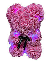 Ведмедик подарунковий із троянд з підсвіткою 3D Teddy Flower 25 см Рожевий