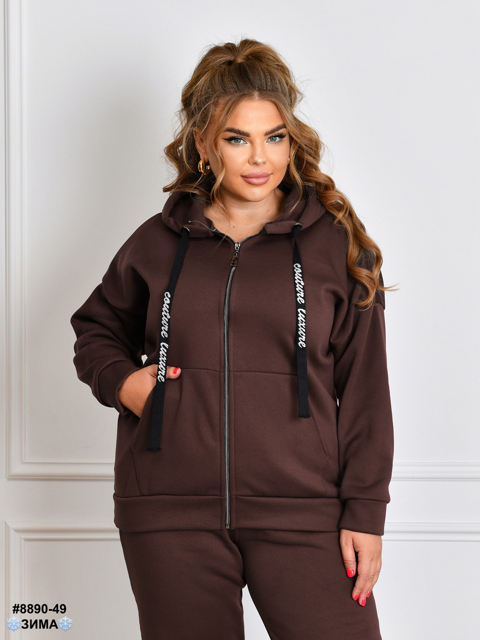 8890-49 Спортивний костюм жіночий на блискавці тринитка на флісі супербатал (4 од: 56,58,60,62), фото 1