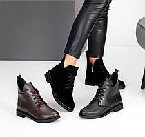 Зимние сапожки женские на молнии и шнурках кожаные 36-40