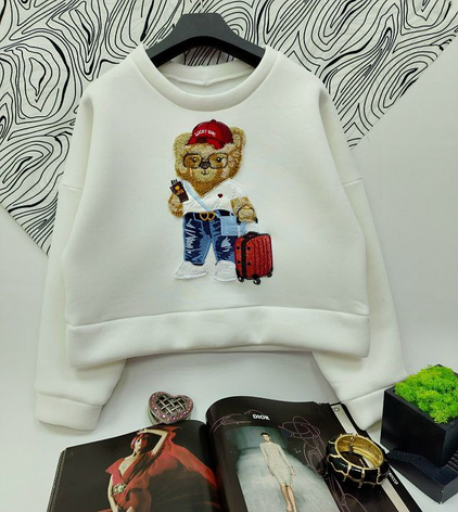 Світшот на флісі аплікація медведик, для дівчинки Мілана | на ріст 104-164р., фото 1