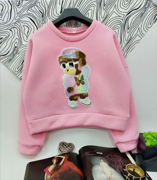 Світшот на флісі аплікація медведик, для дівчинки Мілана | на ріст 104-164р.