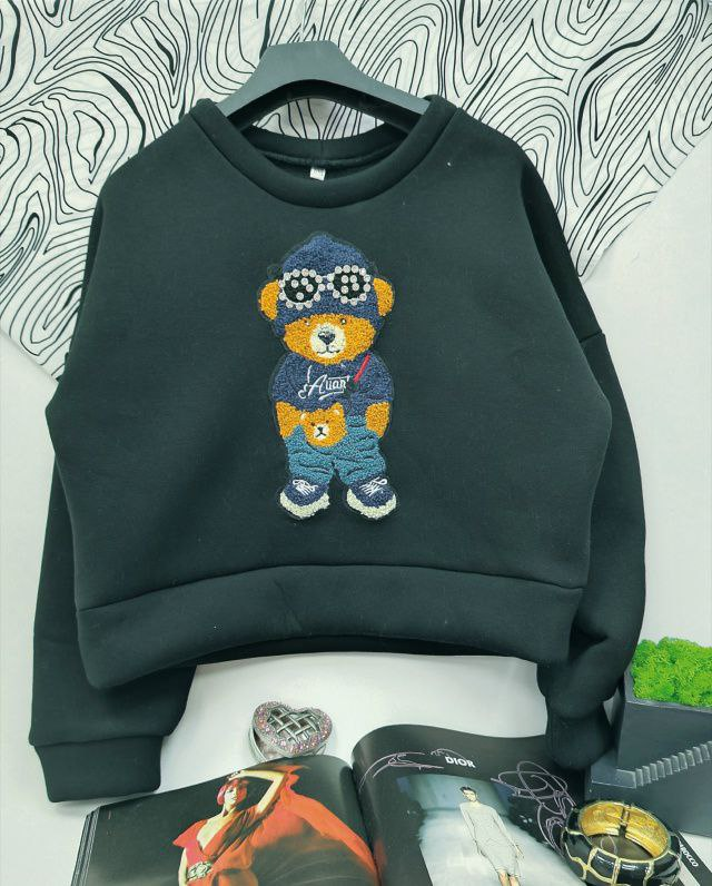 Світшот на флісі аплікація медведик, для дівчинки Мілана | на ріст 104-164р.