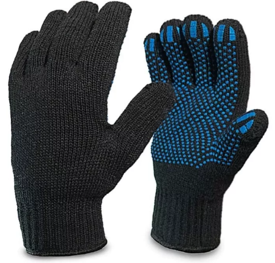 Рукавички робочі УТЕПЛЕНІ чорні з синьою крапкою (1пара)