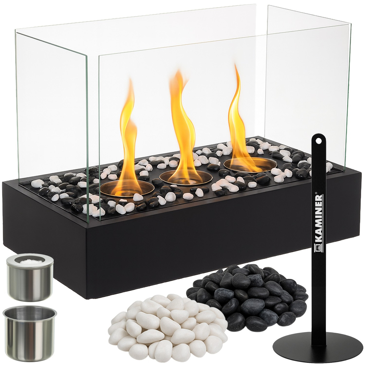 Біокамін Kaminer 26318 (3 баки, скляні стінки, галька, біоетанол, Польща), фото 1