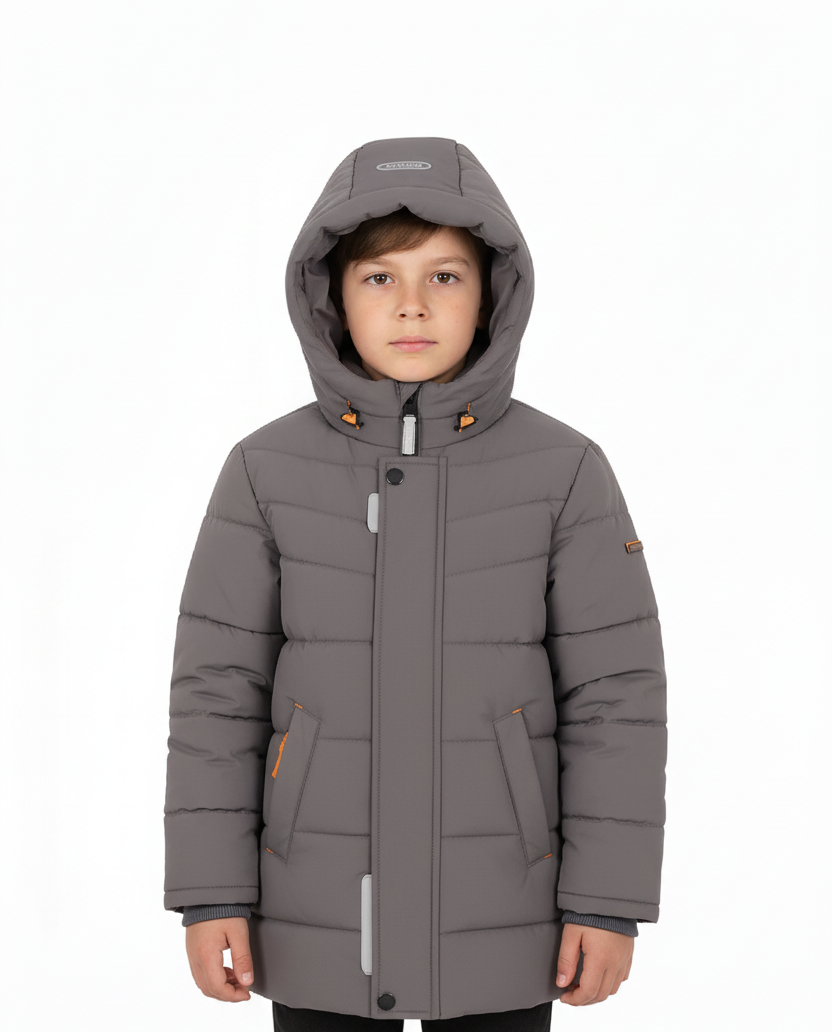 Куртка зимова довга для хлопчика графітова, фото 1