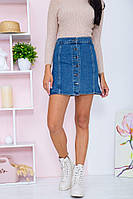 Джинсовая мини-юбка с пуговицами, синего цвета, 164R2218, размеры от 25 до 29