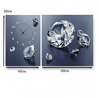 Картина з годинником «Діамантиі» Сучасний настінний декор з безшумним годинниковим механізмом Друк на полотні 100х60см з 2х частин, фото 5