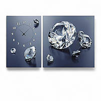 Картина з годинником «Діамантиі» Сучасний настінний декор з безшумним годинниковим механізмом Друк на полотні 100х60см з 2х частин, фото 2