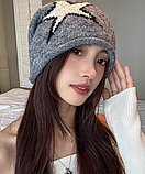 Шапка біні Bitterly Love зі зіркою в стилі Y2K готика стимпанк вязана демісезон one size, сіра, фото 3