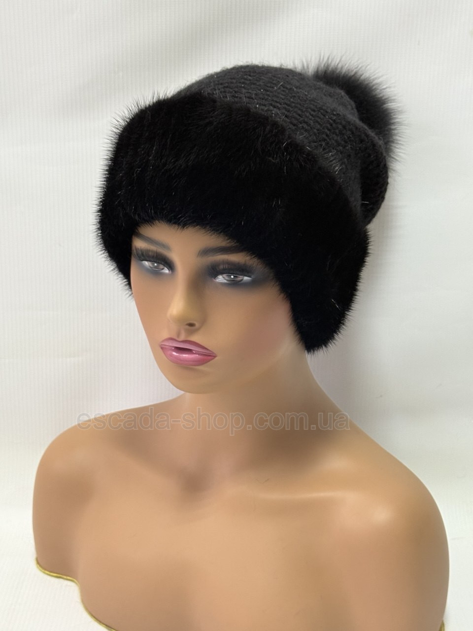 В'язана шапка з хутра норки "Соти" Чорний, фото 1