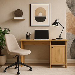 Простий малогабаритний сучасний комп'ютерний письмовий стіл з тумбою в скандинавському стилі дуб крафт золотий 120см 1D Klark