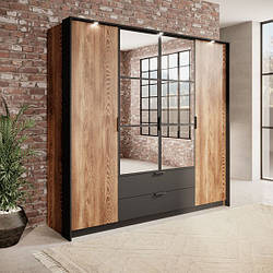 Шафа для одягу Perfect Home Мілтон / Milton 4-дверна з дзеркалом 4D2S/220 Каштан/антрацит (PFH-091085)