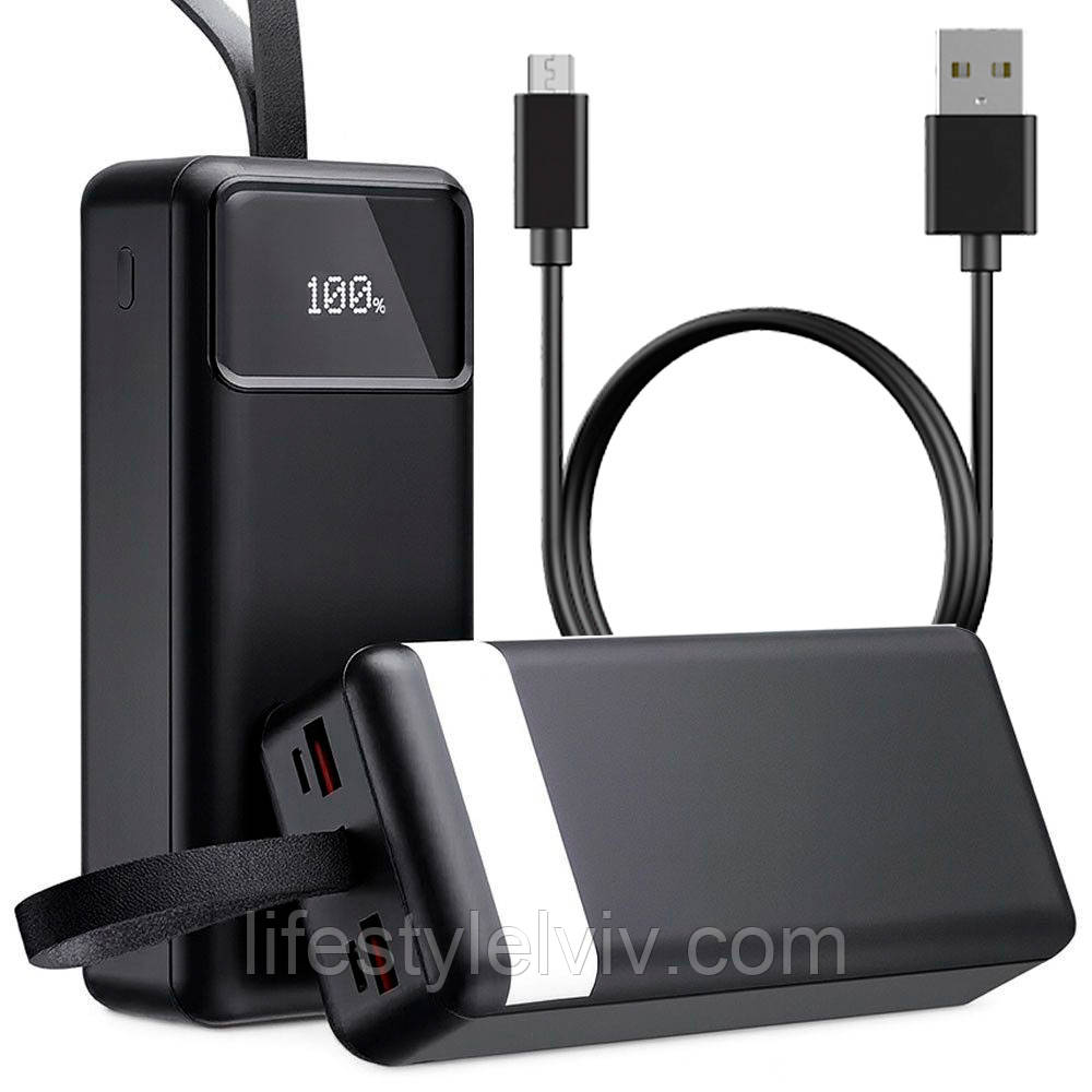 Павербанк TypeC + Micro, чорний 30000мАч з ліхтариком PW-88, Чорний /  Powerbank / Універсальний акумулятор, фото 1