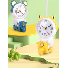Настільна лампа з годинником і будильником, котик на мотоциклі, фото 1