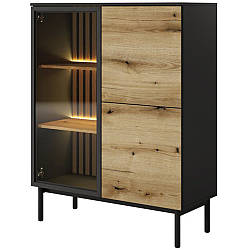 Вітрина низька з підсвіткою Perfect Home Ланг / Lang 3-дверна 3D1W/100 Чорний/дуб евок (PFH-091141)