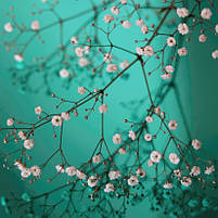 Картина з годинником «Ніжні квіти на бірюзовому фоні» Стильний настінний декор для дому Друк на полотні 100х60 см з 2х частин, фото 4