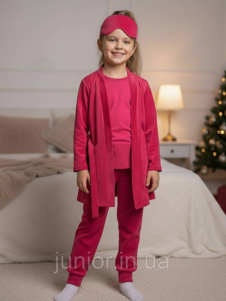 Підлітковий домашній комплект 5 в 1, піжама та халат, велюровий комплект (140-158р), фото 1