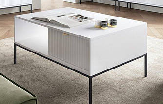 Стіл журнальний Perfect Home Нова / Nova з 2 шухлядами та чорними ніжками L104 Білий (PFH-091248)
