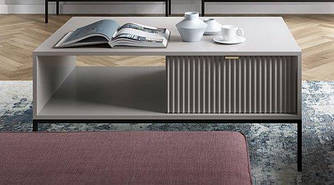 Стіл журнальний Perfect Home Нова / Nova з 2 шухлядами та чорними ніжками L104 Сірий (PFH-091250)