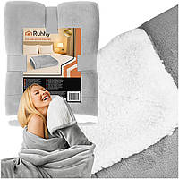 Щільний двосторонній плед-покривало Ruhhy двоспальний 150 х 200 см Світло-сірий (26293)