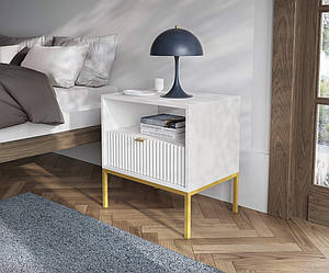 Тумба приліжкова Perfect Home Нова / Nova з 1 шухлядою і золотими ніжками S54 Білий (PFH-091261)