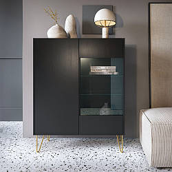 Вітрина Perfect Home Гармоні / Harmony 2-дверна з золотими ніжками WT97 Чорний/чорний мармур роял (PFH-091186)