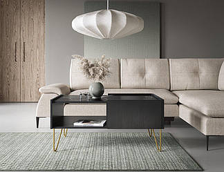 Стіл журнальний Perfect Home Гармоні / Harmony з 2 ящиками та золотими ніжками L97 Чорний/чорний мармур роял (PFH-091200)