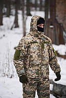 Війковий утеплений костюм для зими з софт шелу комплект на холодну пору року для ЗСУ повсякденний пиксель з термоковдрою