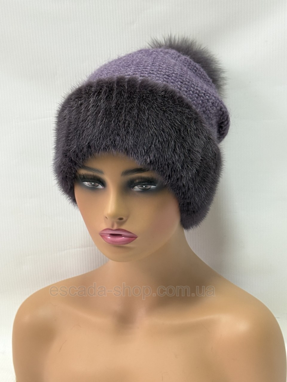 В'язана шапка з хутра норки "Соти" Графіт, фото 1