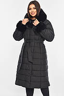 Жіноча куртка з хутром чорного кольору FASHION 8126, розмір 46-54, з довжиною рукава до 66 см.