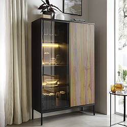 Вітрина висока з підсвіткою Perfect Home Сенто / Sento WTSZ104 2-дверна Чорний/дуб вотан (PFH-091491)