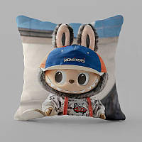 Подушка 3D Лабубу №7 розміром 35х35 см, виготовлена з велюру з кульковим силіконом, призначена для спальні, вітальні, пікніка та