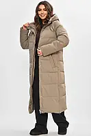 Подовжений зимовий пуховик Fashion 870 S, розмір від S до 2XL, хакі, 112 см, з хутряним коміром.