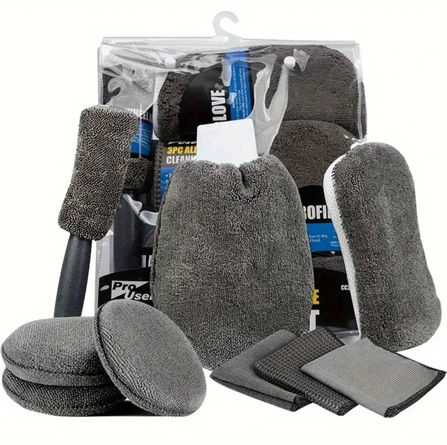 Набір для прибирання та миття автомобіля 9в1 з мікрофібри ProUser. Універсальний набір для догляду за авто, фото 1