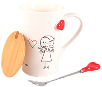 Чашка LED LOVE IS D 360 мл з бамбуковою кришкою та ложкою в коробці B060498, фото 5