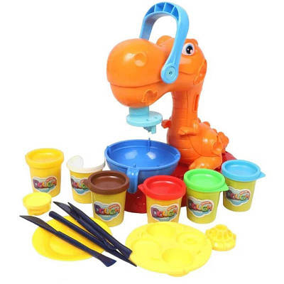 Ігровий набір тіста м'якої маси для ліплення з фігуркою динозавра 6 кольорів прес аксесуари дитяча творчість