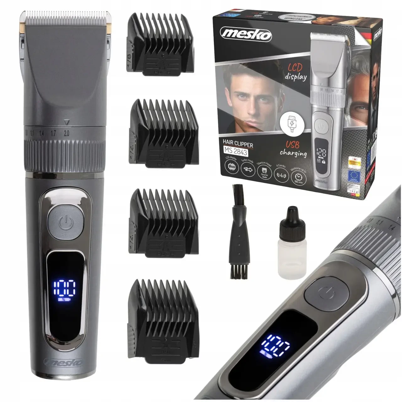 Машинка для стрижки Mesko MS 2843 - титанове лезо, водозахист IPX6, LCD-дисплей, до 180 хв, фото 1