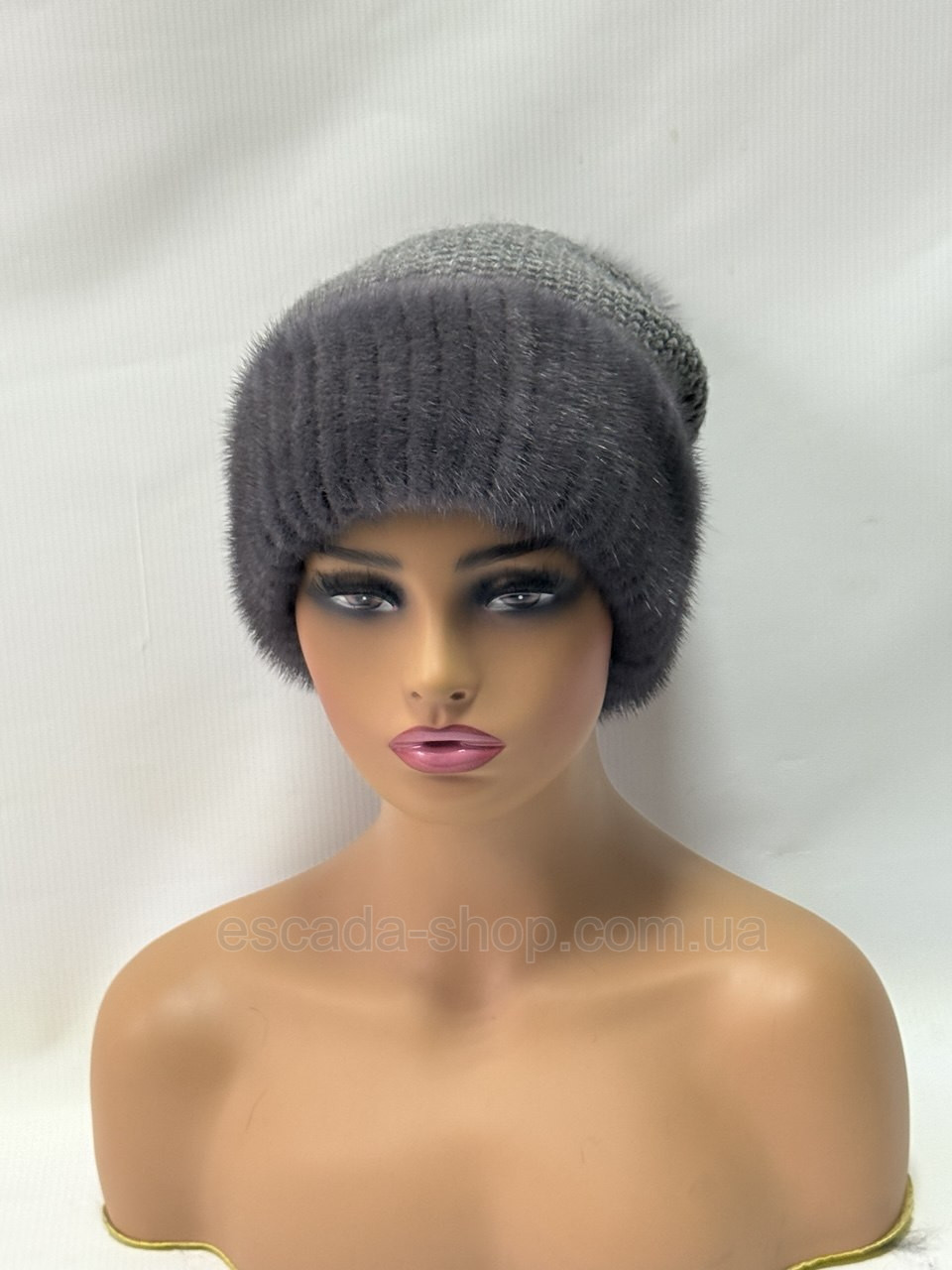 В'язана шапка з хутра норки "Соти" Світло-сіра, фото 1