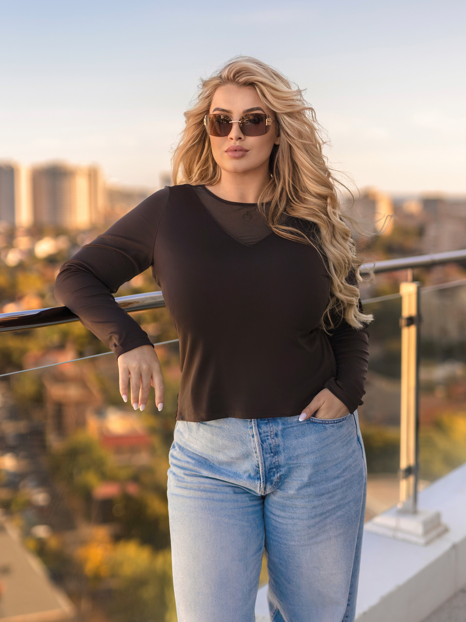 Жіноча кофточка з декольте сітка "Annabel" Батал, фото 1