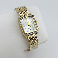 Годинник жіночий наручний прямокутний з камінням, золото з білим циферблатом ( код: IBW921YO )
