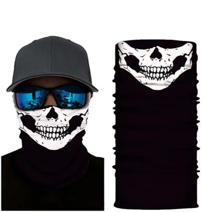 Бафф снуд з черепом, багатофункціональна балаклава труба на обличчя, захисна маска, чорна, фото 1